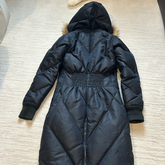 Roca Wear Womens Black Down Puffer Trench Coat down-fill Lined fur Hood Size XS - Picture 9 of 10